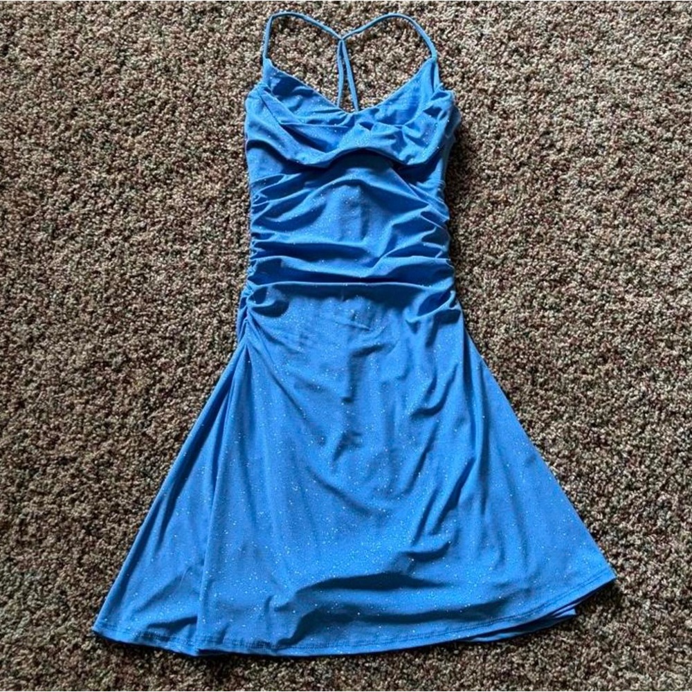 Blue Spaghetti-Strap Skater Dress